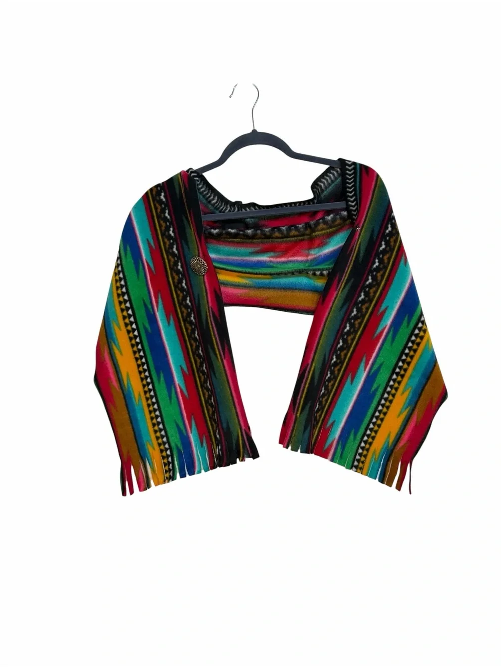 Southwestern Fleece Cape Vest Serape Print Fringe Poncho Shaw One S